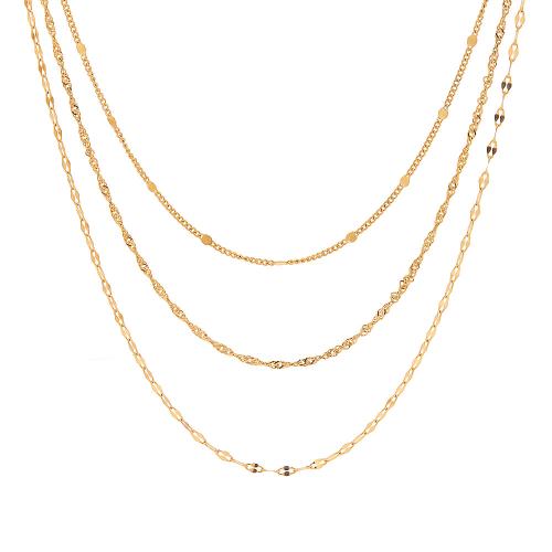 Collier de bijoux en acier inoxydable, Acier inoxydable 304, Plaqué or 18K, trois couches & bijoux de mode & pour femme, Vendu par PC[