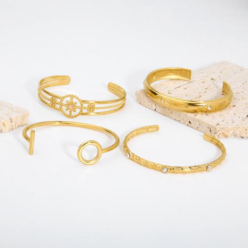 Acier inoxydable 304 bracelet manchette, Placage, styles différents pour le choix & pour femme & creux, doré, Vendu par PC