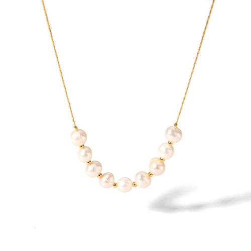 Acier inoxydable 304 parure de bijoux, avec perle d'eau douce cultivée, Plaqué or 18K, bijoux de mode & styles différents pour le choix & pour femme, Vendu par PC