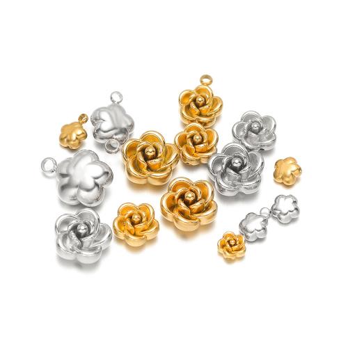 Stainless Steel Flower Pendant, 304 Stainless Steel, Rose, Vacuum Ion Plating, DIY  