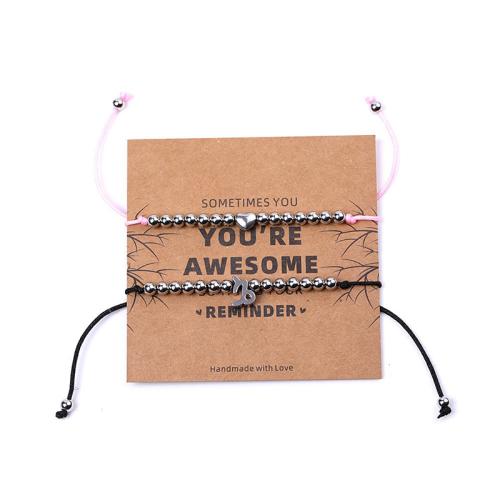 Acier inoxydable 304 Set de bracelet, avec Cordon de noeud, fait à la main, 2 pièces & constellation bijoux & unisexe, couleurs mélangées Environ 18.5 cm, Vendu par fixé