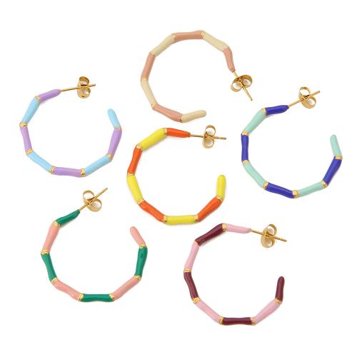 Boucle en acier inoxydable, Acier inoxydable 304, Placage de couleur d'or, bijoux de mode & pour femme & émail, plus de couleurs à choisir, Vendu par paire