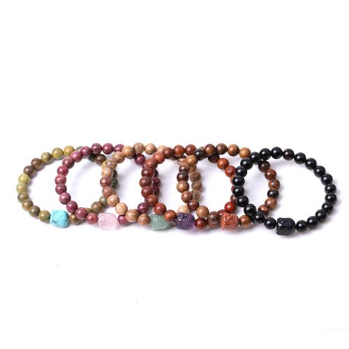 pierre gemme bracelet, avec fil élastique & bois, gravé, bijoux de mode & différents matériaux pour le choix & unisexe, Vendu par PC