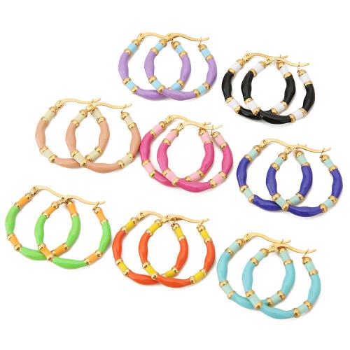 Stainless Steel Leverback Earring, Gemstone, gold color plated, fashion jewelry & for woman & enamel 