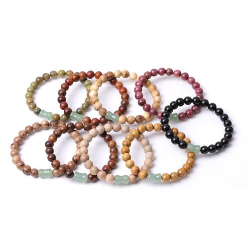 Green Aventurine Bracelet, with Elastic Thread & Wood, handmade, fashion jewelry & Unisex 