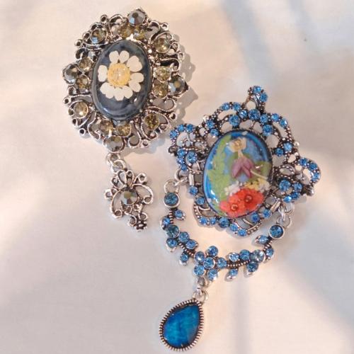 Zinklegierung Brosche, mit Getrocknete Blumen, Modeschmuck & für Frau & Epoxy Aufkleber & mit Strass, verkauft von PC
