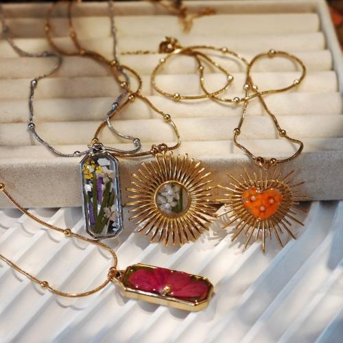 ステンレス ネックレス, とともに ドライフラワー, 異なるスタイルを選択 & 女性用 & エポキシステッカー, 売り手 パソコン