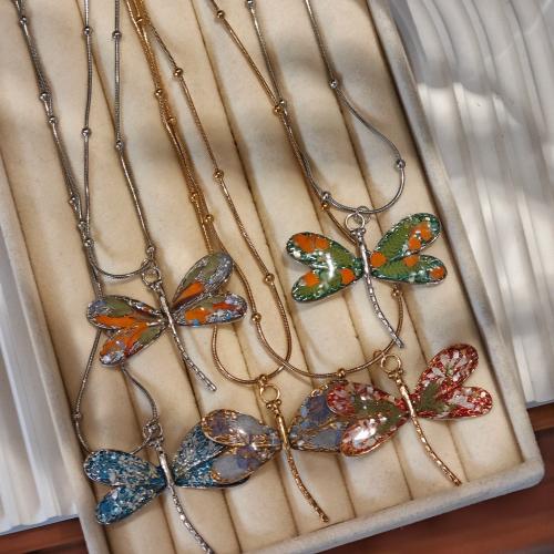 ステンレス ネックレス, とともに ドライフラワー, とともに 5cm エクステンダチェーン, トンボ, ファッションジュエリー & 女性用 & エポキシステッカー, 長さ:約 45 センチ, 売り手 パソコン