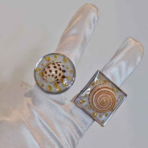 acier inoxydable Cuff Bague, avec coquille, bijoux de mode & pour femme & autocollant époxyde, Vendu par PC