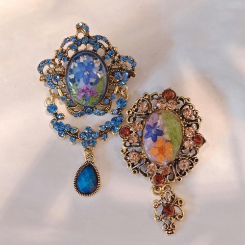 Zinklegierung Brosche, mit Getrocknete Blumen, Modeschmuck & für Frau & Emaille & mit Strass, keine, verkauft von PC