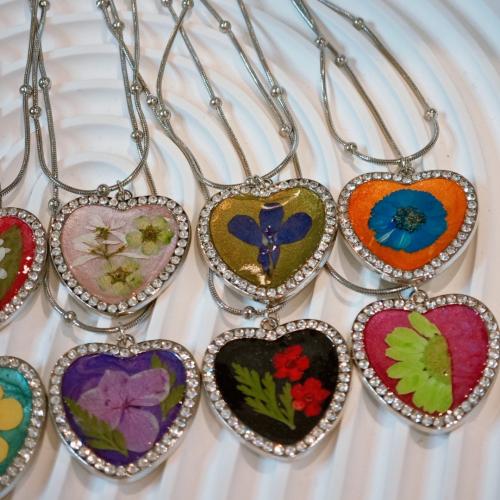 ステンレス ネックレス, とともに ドライフラワー & 亜鉛合金, とともに 5cm エクステンダチェーン, ハート形, ファッションジュエリー & 女性用 & エポキシステッカー & ライン石のある, 長さ:約 45 センチ, 売り手 パソコン