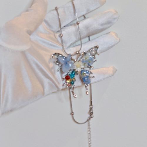 ステンレス ネックレス, とともに ABS 樹脂パール & ドライフラワー & 樹脂 & 亜鉛合金, とともに 5cm エクステンダチェーン, 蝶, ファッションジュエリー & 女性用 & エナメル, 長さ:約 45 センチ, 売り手 パソコン