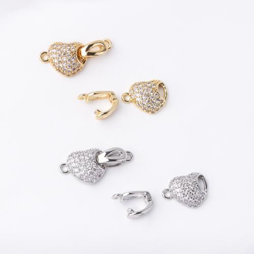 Brass Hook and Eye Clasp, Heart, plated, DIY & with rhinestone 