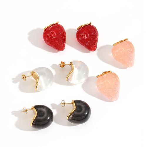Resin Stud Earring, with 304 Stainless Steel, fashion jewelry [