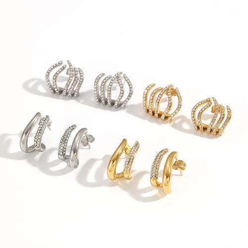 Boucle en acier inoxydable, Acier inoxydable 304, Placage, bijoux de mode & avec strass, plus de couleurs à choisir, Vendu par paire