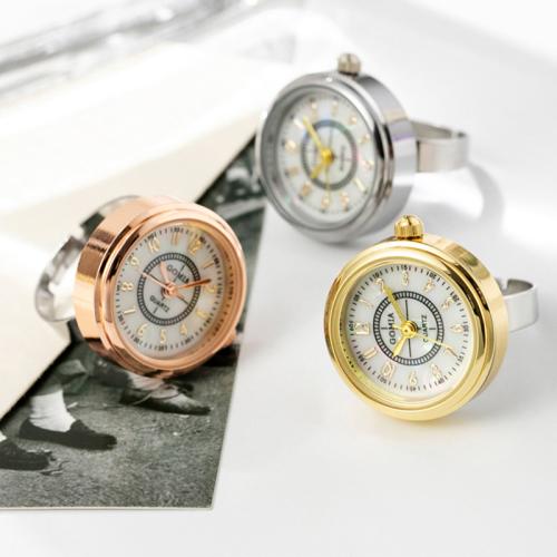 Zinc Alloy Finger Ring Watch, with Glass & 304 Stainless Steel, Round, plated, Life water resistant & fashion jewelry & adjustable & for woman 22mm, US Ring [