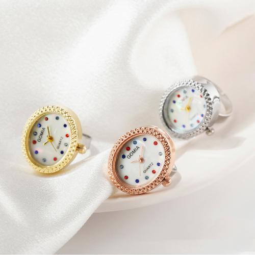 Zinc Alloy Finger Ring Watch, with Glass, Oval, plated, Life water resistant & adjustable & for woman & with rhinestone 22mm, US Ring [