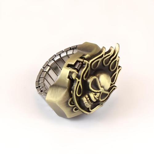 Zinc Alloy Finger Ring Watch, with Glass, Skull, plated, adjustable & for man US Ring [