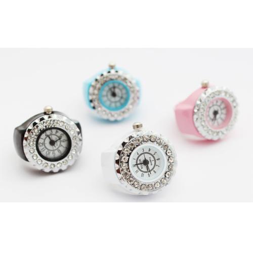 Zinc Alloy Finger Ring Watch, with Glass & 304 Stainless Steel, Round, plated, adjustable & for woman & with rhinestone, Random Color US Ring [