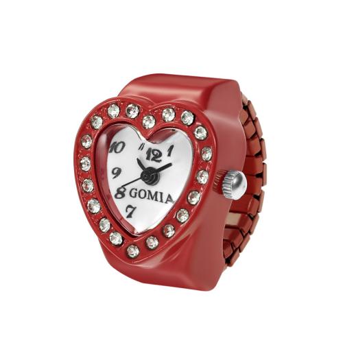Zinc Alloy Finger Ring Watch, with Glass, Heart, plated, adjustable & for woman & with rhinestone 20mm, US Ring [