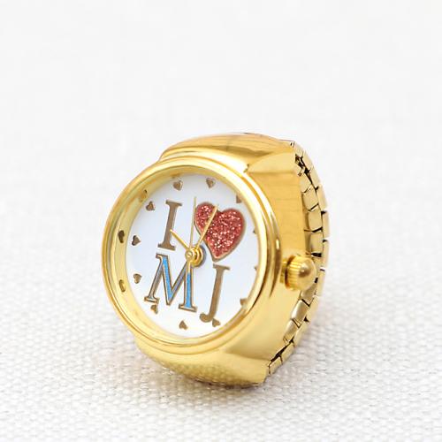 цинковый сплав Часы-кольцо, с Стеклянный & Нержавеющая сталь 304, Круглая, плакирован золотом, Мужская & разные стили для выбора размер:6-8, продается PC