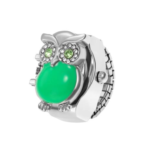 цинковый сплав Часы-кольцо, с Стеклянный & Нержавеющая сталь 304, Сова, Другое покрытие, Мужская & регулируемый & со стразами, Случайный цвет, размер:4.5-9, продается PC