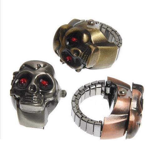 цинковый сплав Часы-кольцо, с Стеклянный & Нержавеющая сталь 304, Череп, Другое покрытие, регулируемый & Мужский & со стразами, Случайный цвет размер:4.5-9, продается PC