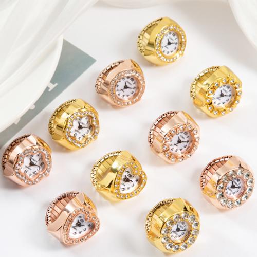 цинковый сплав Часы-кольцо, с Стеклянный, Другое покрытие, разные стили для выбора & Женский & со стразами размер:5-9, продается PC