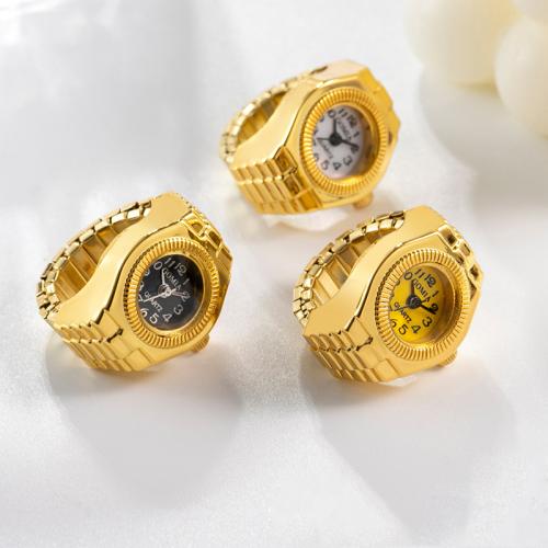 цинковый сплав Часы-кольцо, с Стеклянный & Нержавеющая сталь 304, плакирован золотом, Мужская & разные стили для выбора, 19mm, размер:5-9, продается PC