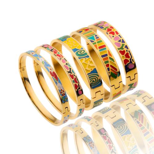 Titanium Steel Bangle, Vacuum Ion Plating & for woman & enamel, Inner Approx 60mm 