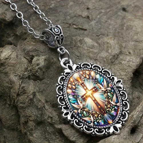 Glass Zinc Alloy Necklace, with Glass, plated, fashion jewelry nickel, lead & cadmium free 