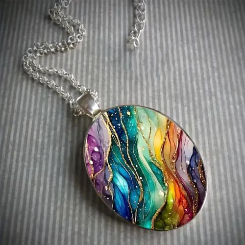Collier en verre en alliage de zinc, avec verre, Placage, bijoux de mode, plus de couleurs à choisir, protéger l'environnement, sans nickel, plomb et cadmium, Vendu par PC[