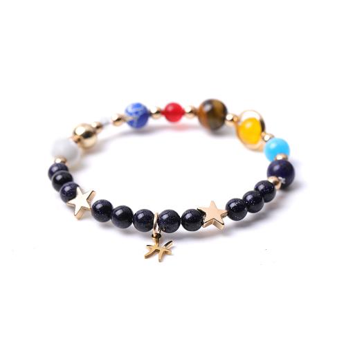 pierre gemme bracelet, avec fil élastique & laiton, fait à la main, bijoux de mode & constellation bijoux & unisexe, multicolore, Vendu par PC