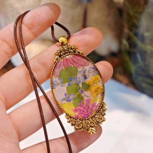 Zinklegierung Pullover Halskette, mit Getrocknete Blumen & PU Schnur, Modeschmuck & für Frau & Epoxy Aufkleber, verkauft von PC[