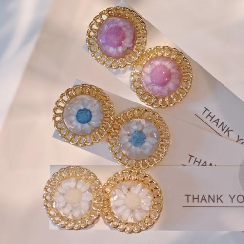 alliage de zinc boucle d oreille dormeuse, avec Fleurs séchées, bijoux de mode & pour femme & autocollant époxyde, plus de couleurs à choisir, Vendu par PC