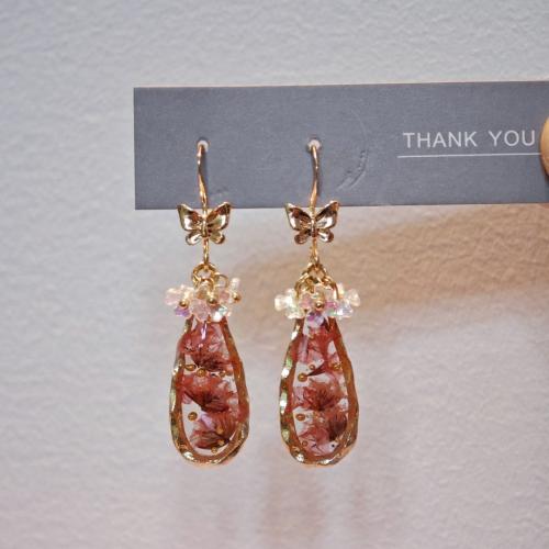 Zinc Alloy Drop Earring, with ABS Plastic Pearl & Dried Flower & Plastic, fashion jewelry & for woman & epoxy gel 
