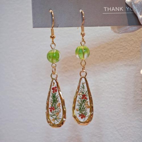 Zinc Alloy Drop Earring, with Dried Flower & Resin, fashion jewelry & for woman & epoxy gel 