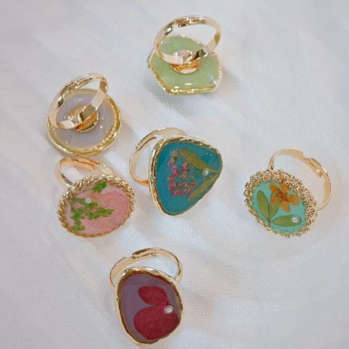 Zinc Alloy Open Finger Ring, with ABS Plastic Pearl & Dried Flower, fashion jewelry & for woman & epoxy gel [