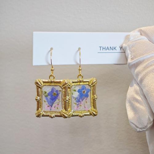 Zinc Alloy Drop Earring, with Dried Flower, fashion jewelry & for woman & epoxy gel 