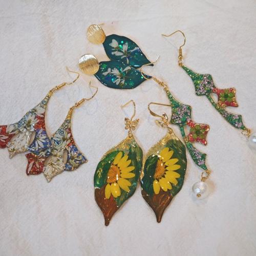 Латунь Сережка, с ABS пластик жемчужина & Сухих цветов, ювелирные изделия моды & Женский & Эпоксидная стикер, продается PC