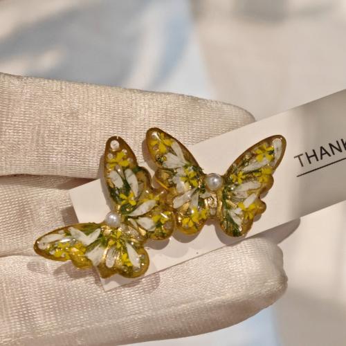 Латунь Сережка-гвоздик, с ABS пластик жемчужина & Сухих цветов, бабочка, ювелирные изделия моды & Женский & Эпоксидная стикер, продается Пара