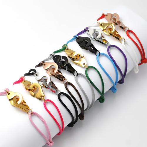 Acier inoxydable 304 bracelet, avec cordon de polyester, menottes, Placage, bijoux de mode & unisexe, plus de couleurs à choisir Environ 6-10 pouce, Vendu par PC