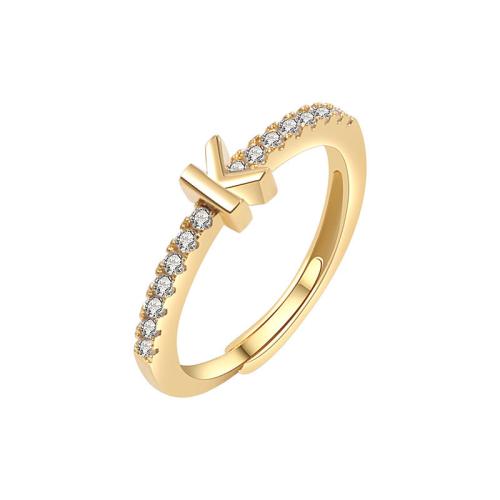 Brass Cuff Finger Ring, Alphabet Letter, plated & micro pave cubic zirconia & for woman US Ring 