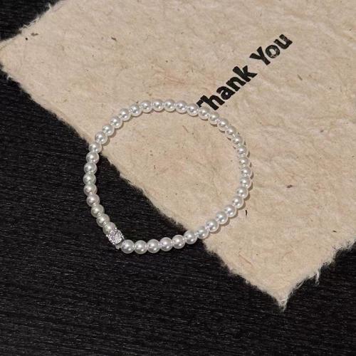 perle de verre bracelet, fait à la main, pour femme & avec strass, blanc Environ 6-8 pouce, Vendu par PC