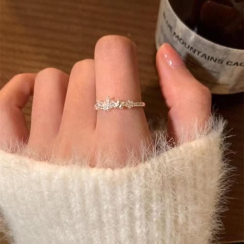 Zinc Alloy Cuff Finger Ring, with Plastic Pearl, plated & for woman & with rhinestone, US Ring 