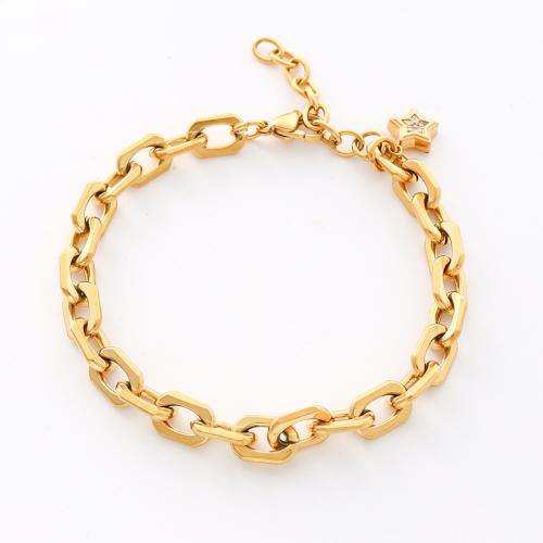 Acier inoxydable 304 bracelet, avec 1.4inch chaînes de rallonge, Placage de couleur d'or, styles différents pour le choix & pavé de micro zircon & pour femme Environ 6.9 pouce, Vendu par PC