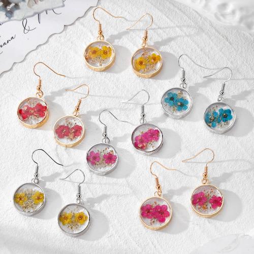Plástico Pendientes con Colgantes, con Flores secas & metal, engomada de gota, Joyería, más colores para la opción, Vendido por Par