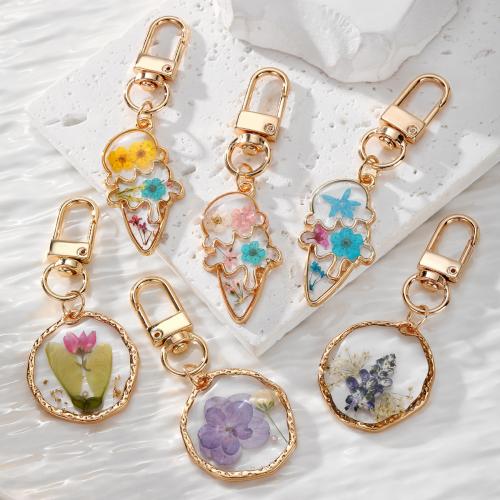 Zink-Legierung Schlüsselanhänger Schmuck, Kunststoff, mit Getrocknete Blumen & Zinklegierung, Epoxidharzklebstoff, DIY, keine, verkauft von PC[