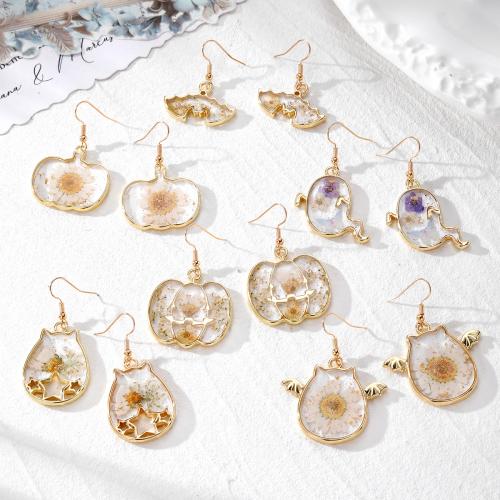 Zinc Alloy Drop Earring, Plastic, with Dried Flower & Zinc Alloy, epoxy gel, fashion jewelry 