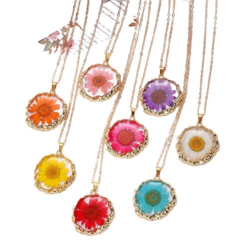 Kunststoff Halskette, mit Getrocknete Blumen & Zinklegierung, Epoxidharzklebstoff, Modeschmuck, keine, 30x30x5mm, Länge:51-80 cm, verkauft von PC[